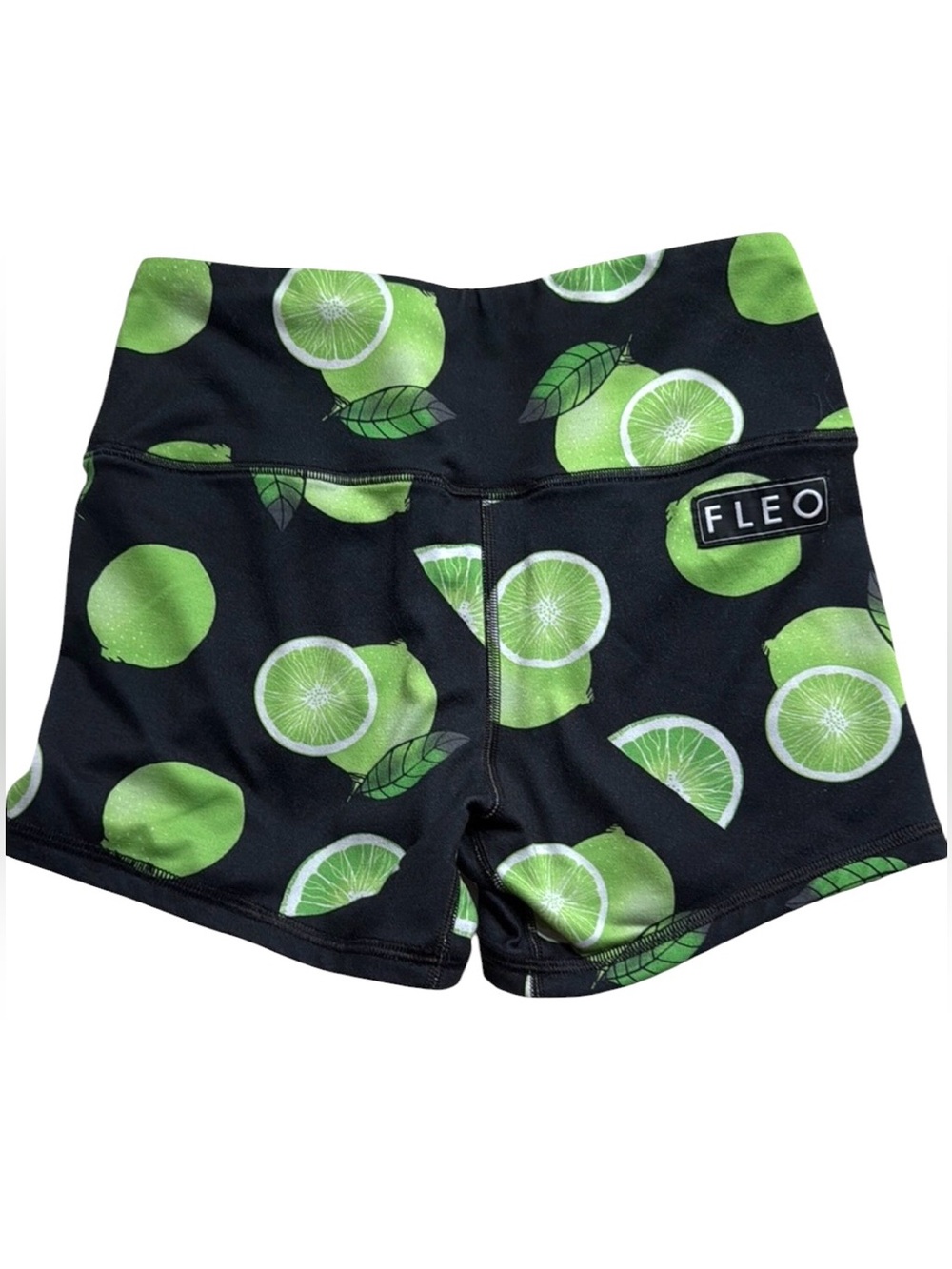 Fleo High Rise Black with Limes Athletic Shorts 4” Inseam Small